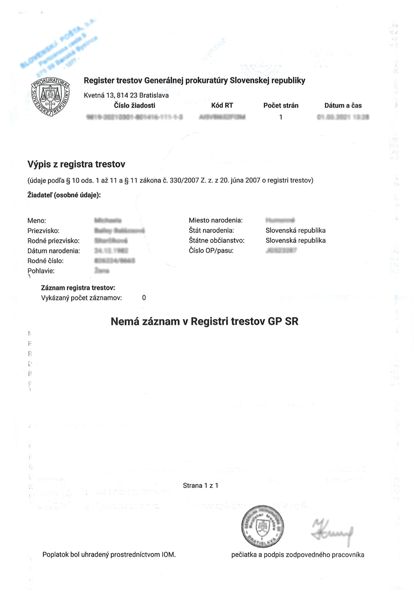 Vyžiadanie registra trestov zo Slovenska (2026) | AKMV